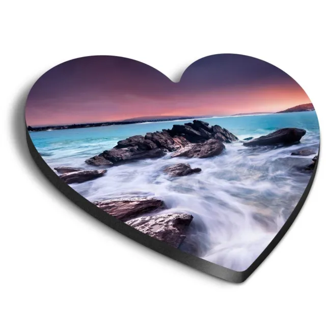 1x Heart Fridge MDF Magnet Sunset Rocky Beach Scene Sea Waves #52193