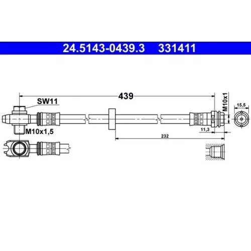 ATE Tubo flexible de frenos compatible con SEAT SKODA VAG 24.5143-0439.3