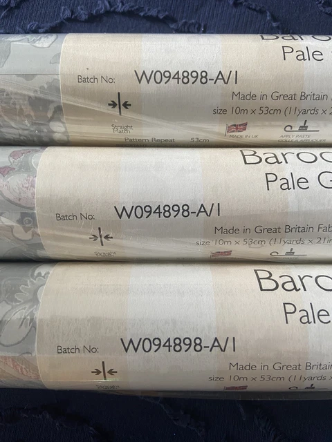 LAURA ASHLEY Baroque Pale Grape Wallpaper X 3 Roles