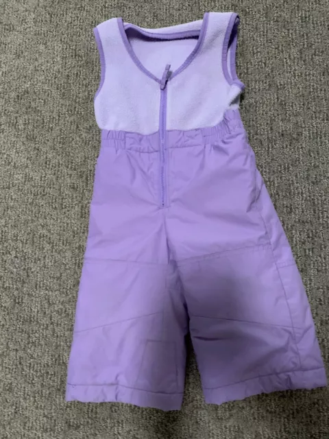 Columbia Girls Snowpants bib 2t purple fleece top adj straps zipper front