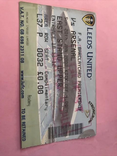 Leeds Utd V Arsenal League 20th Jan 2002…Match Ticket