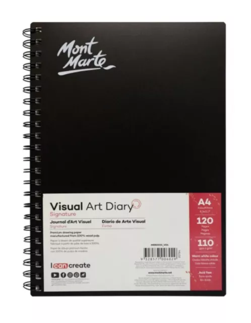 Mont Marte Visual Art Diary Spiral Bound White Paper 110gsm 120 Sheet A4