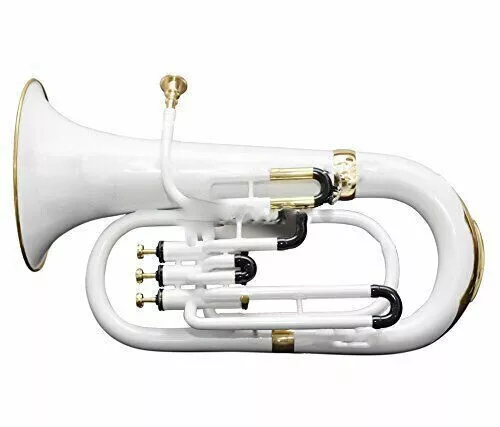 Weekend Sale New White Bb FLAT 3 VALVE EUPHONIUM WITH FREE HARD CASE+MOUTHPIECE