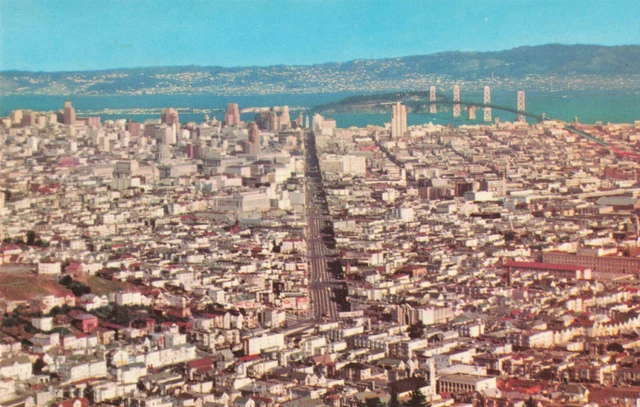 San Francisco CA California, Market Street Panorama Aerial View Vintage Postcard