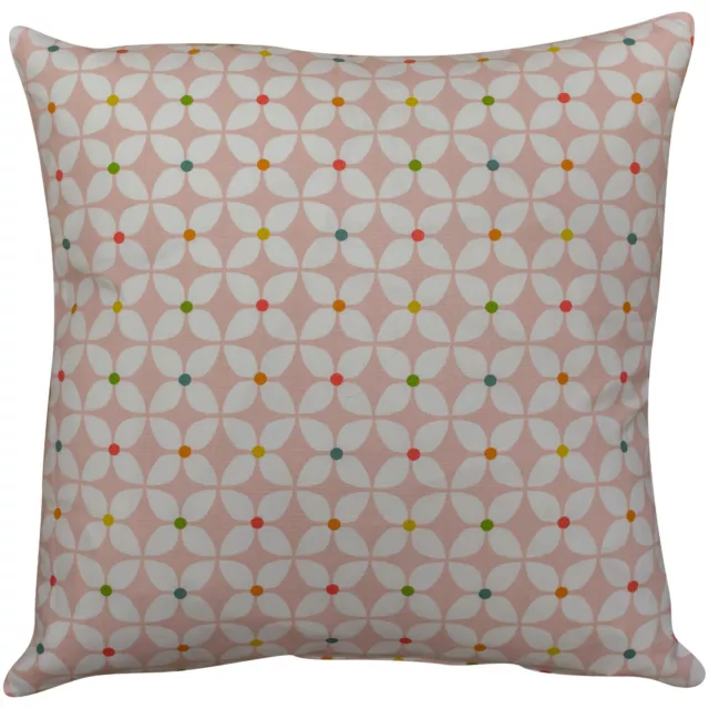 Retro Geometric Cushion in Blush Pink. 100% Cotton. Multicoloured Detail.