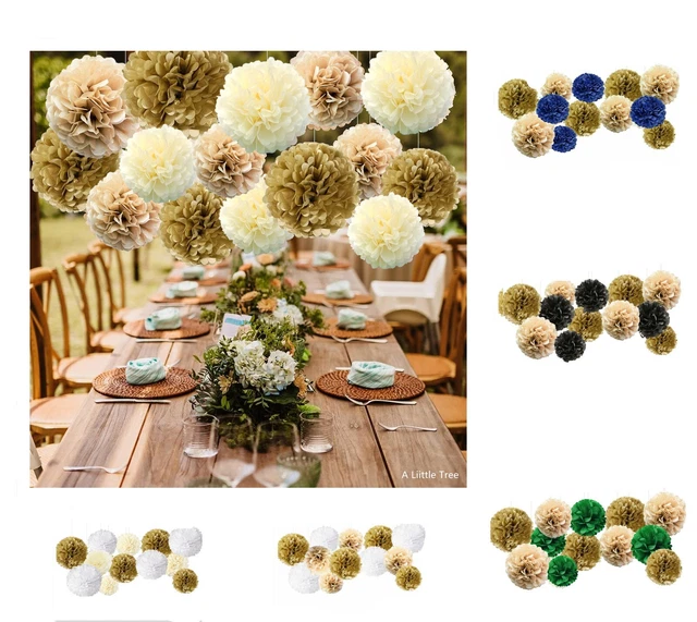 12 Stck. GOLD Thema Mischstoff Bommel Papierbommel Flauschig Blumenkugel