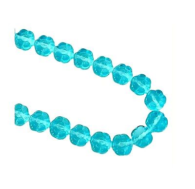 25 Preciosa Czech Glass Aqua Blue 6x3.5mm Flat Round Flower Coin Disc Beads