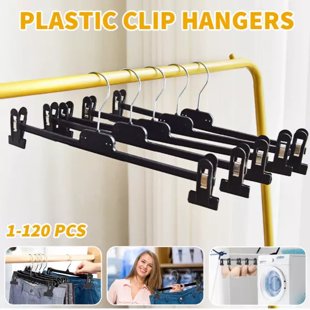 120x Plastic 36cm Adjustable Clip Hangers Cloth Coat Skirt Trouser Organiser UK