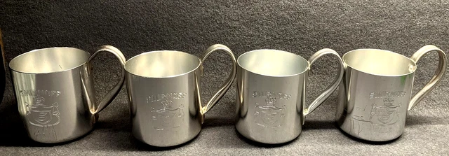 Vintage Set of 4 Aluminum Metal Smirnoff Logo Advertising Mule Mugs Cups