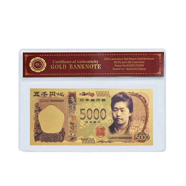 JAPAN 5000 YEN Gold Foil Banknote Fine Quality Colored Paper Money In ...
