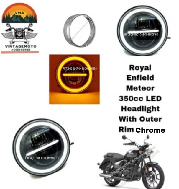 PHARE LED ROYAL Enfield Meteor 350cc 7'' avec jante extérieure chromé EUR 67,13 PicClick FR