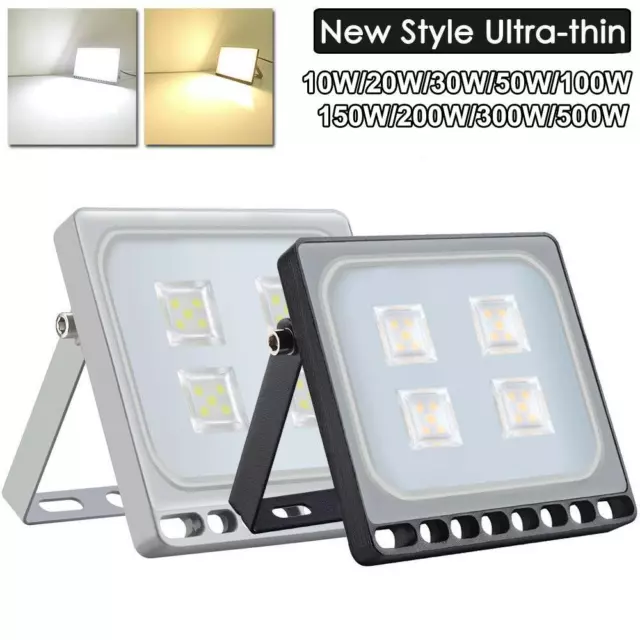 Slim LED Floodlight 10-500W PIR Motion Outdoor Garden Security Wall Flood Lights