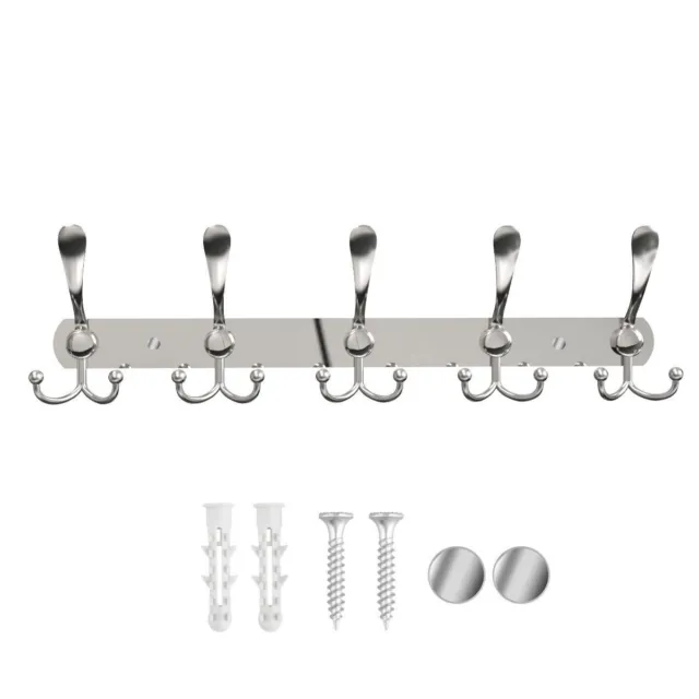 15 Hooks Stainless Steel Coat Robe Hat Clothes Wall Mount Towel Hanger Rack US