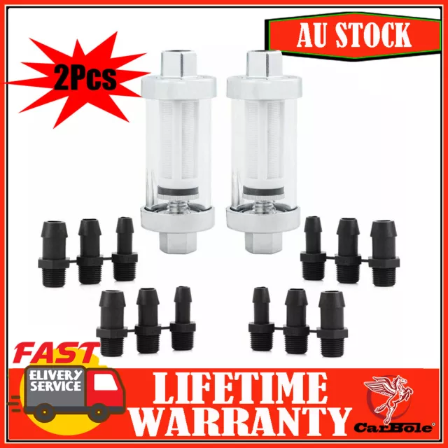 2× Universal Fuel Filter Chrome Glass Reusable Washable Inline 1/4" 5/16" 3/8"