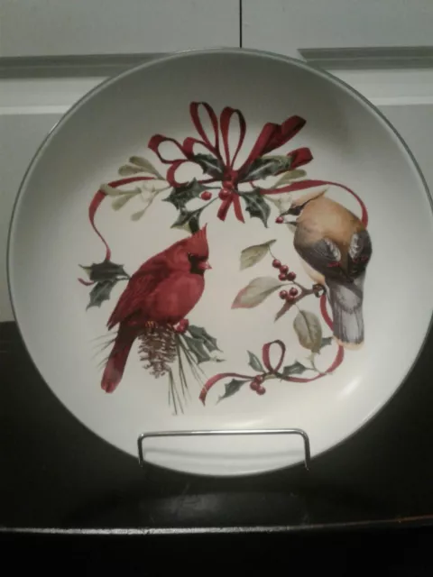 Lenox Winter Greetings Everday 9" Serving Bowl Birds Bow with Holly Berries New