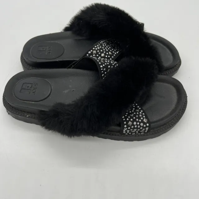 Joes Jeans Faux Fur Platform Slides Sandals Womens Black Studs Size 9