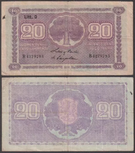 Finland, 20 Markkaa, 1939 (1939-45), VF+, P-71