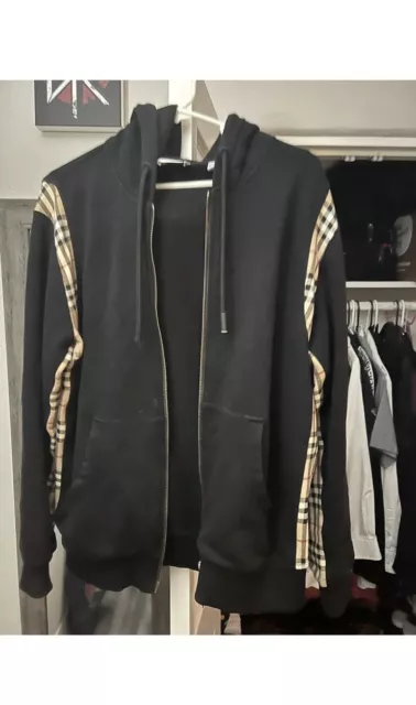 Burberry Zip Up Hoodie With plaid Stripe Size SMALL