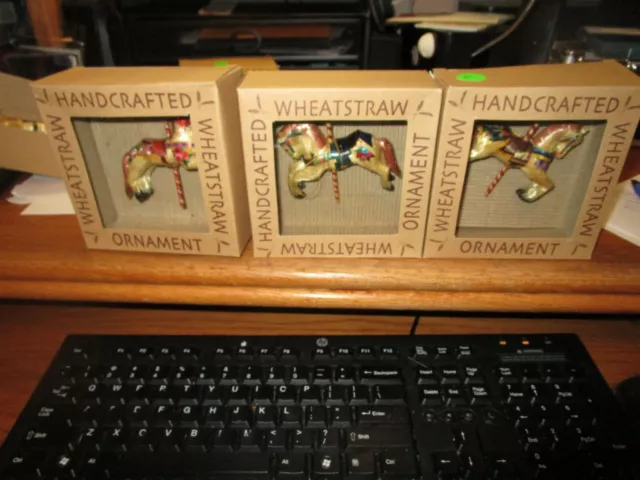 Handcrafted Wheatstraw Carousel Horses  Xmas Ornaments-Variety!!!!!!-Nib!!