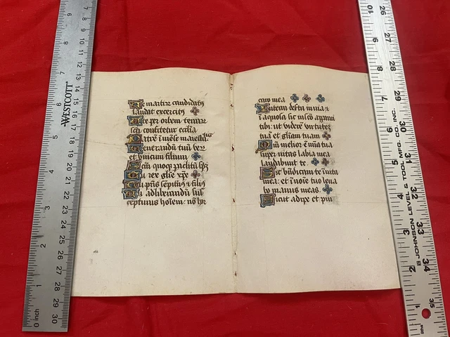 1500 MEDIEVAL BOOK OF HOURS LEAF, FRANCE, ILLUMINATED MANUSCRIPT on VELLUM