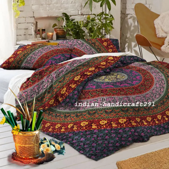 Large Sourire Mandala Boho Bohème Édredon Lit Housse Set Taille Double Édredon