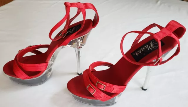 Pre-owned pair of Pleaser brand, stripper platform sandals size 9 with 6" heel