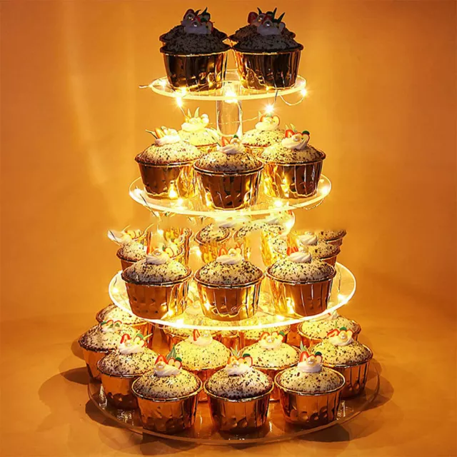 4-Tier Cupcake Stand Dessert Wedding Event Party Display Round Plate + LED Light