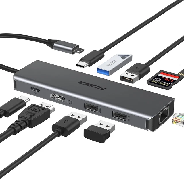 USB C Hub, Fujoka USB C Adapter, 10 in1 Multiport Adapter Dongle 1000M RJ45 E...