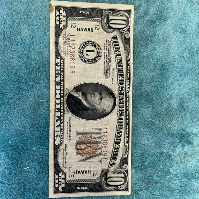 1934 A $10 Brown Seal Silver Certificate Ten Dollars Hawaii