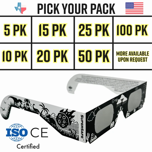 SOLAR ECLIPSE GLASSES 2024 ISO CE Certified NASA Safe USA Made PICK