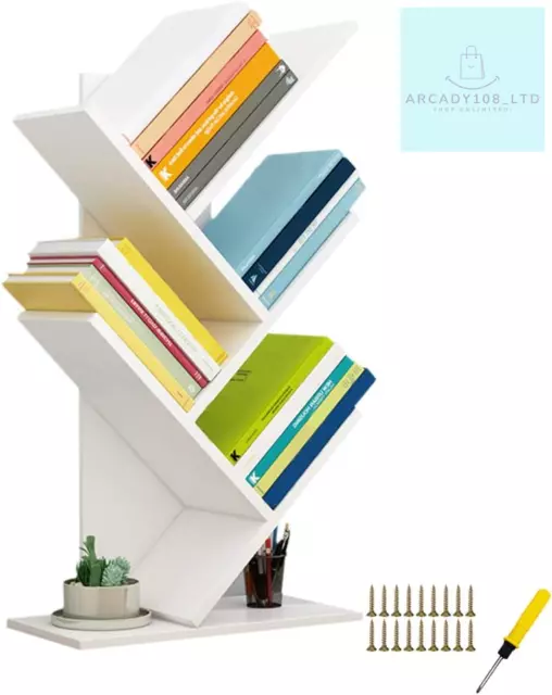 QUMENEY Tree Bookshelf, Wood Book Tower, 5-Shelf Bookcase - Premium Holder, Rack
