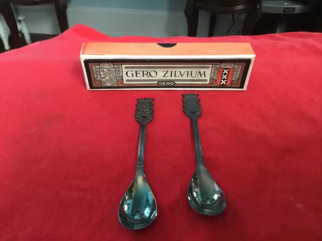 Gero zilvium 90 Silver Plate Spoons 4 1/2”long with  box. Lot Of 2