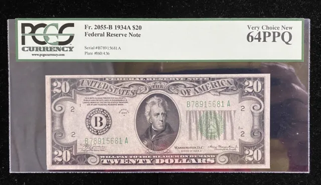 1934 A $20 New York Federal Reserve Note PCGS 64 PPQ