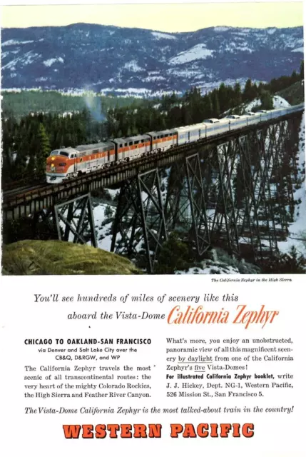 1957 Druckwerbung Western Pacific Railroad California Zephyr Vist-Dome Colorado