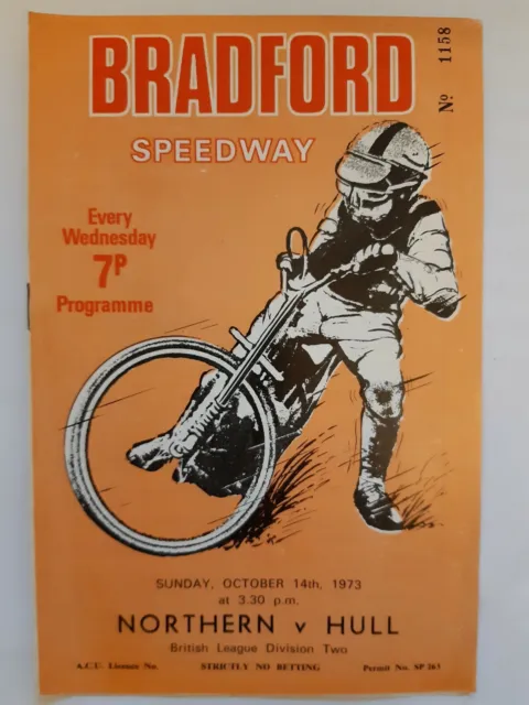  BRADFORD vs HULL SPEEDWAY PROGRAMME 14/10/1973 (EXCELLENT CONDITION)