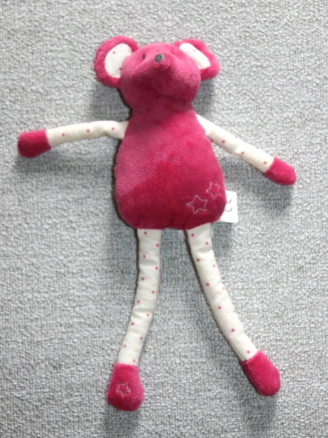 Obaibi Okaidi Doudou Souris Rose Blanc Etoiles Longues Jambes Etat Neuf