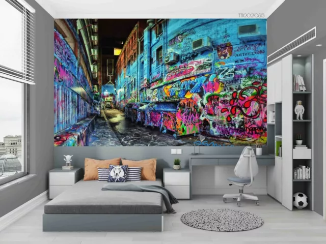 3D Building Graffiti Color Self-adhesive Removable Wallpaper Murals Wall 143