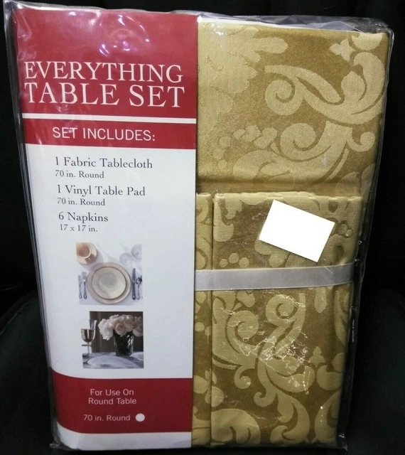 Juego de mesa Everything patrón dorado 70"" mesa redonda almohadilla de vinilo de mesa de 70"", 6 servilletas