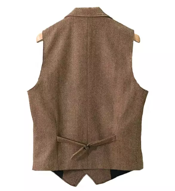 Mens Cowboy Vest Tweed Retro Farmer Casual Vintage Herringbone Waistcoats 3