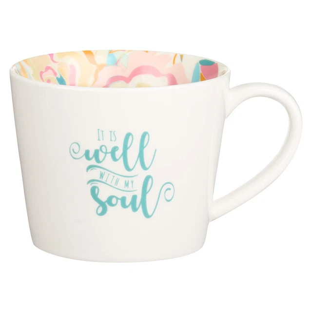 Inspirational Coffee Mug Well With My Soul in Abstract Floral Ceramic Coffee Cup