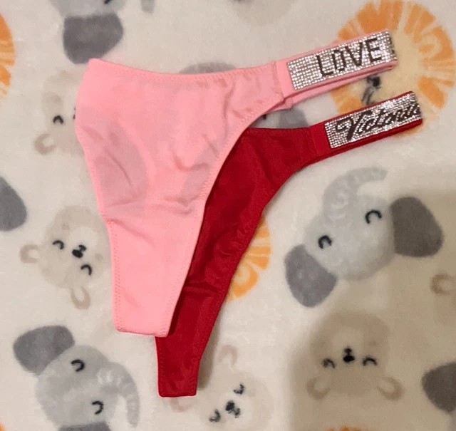 2pcs Victoria’s Secret+love Secret-thongs string-rhinestone-red  & Pink-size M