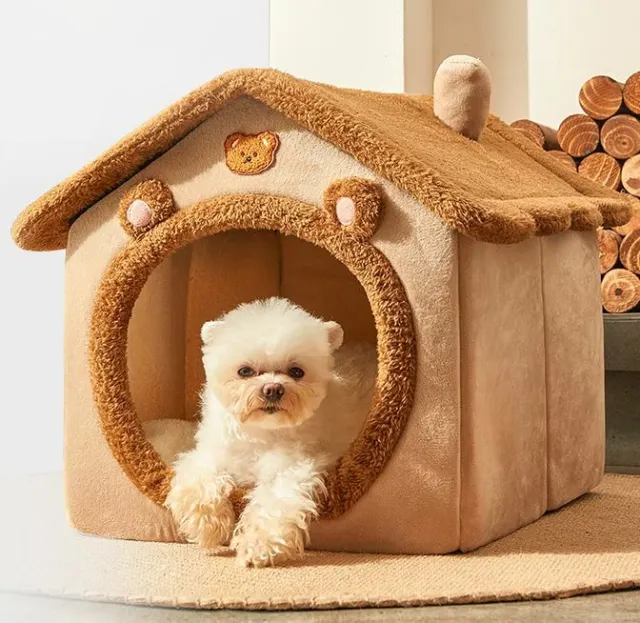 Pet Dog Cat House Beds Kennel Indoor Raised Tent Cushion Mat Nest Chimney House
