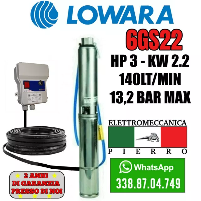 Pompa Sommersa Pozzi Lowara 6Gs22M 6Gs22 Hp3 140Lt/Min 13.2 Bar V230 V400