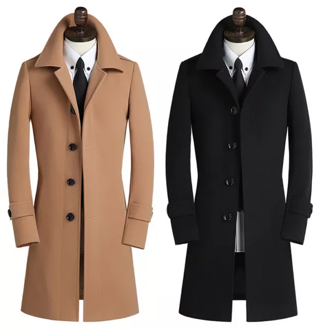 England Retro Mens Slim Fit Wool Coat Business Formal Winter Jacket Trench Coats