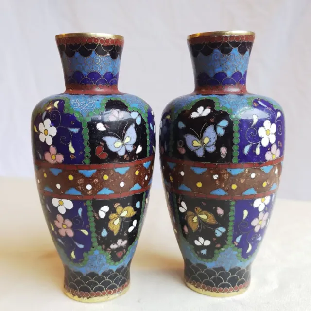 2 Antique Japanese Cloisonné Vases Meiji period 19th Century