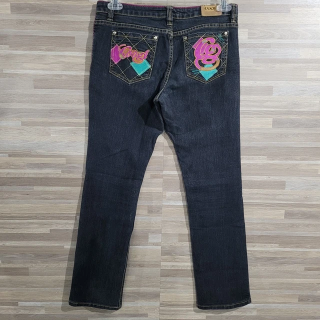 Coogi Straight Leg Jeans Junior's 11/12 Low Rise Dark Wash Embroidered