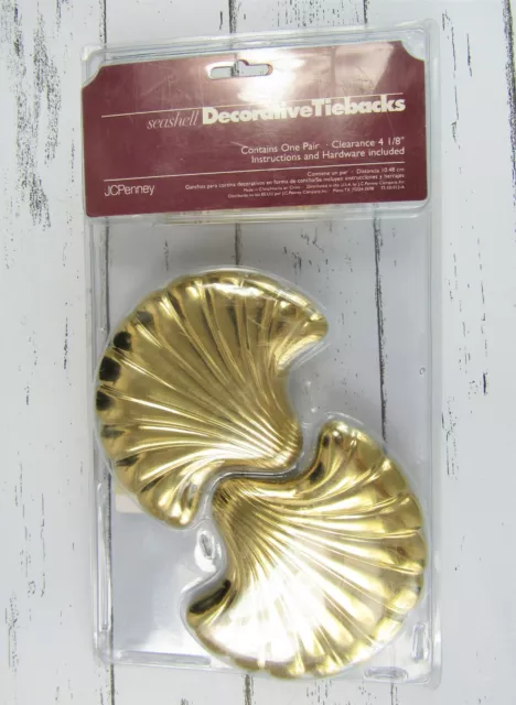 NEW 2 Vintage Heavy Solid Bright Brass Sea Shell Curtain Tiebacks Tie Backs