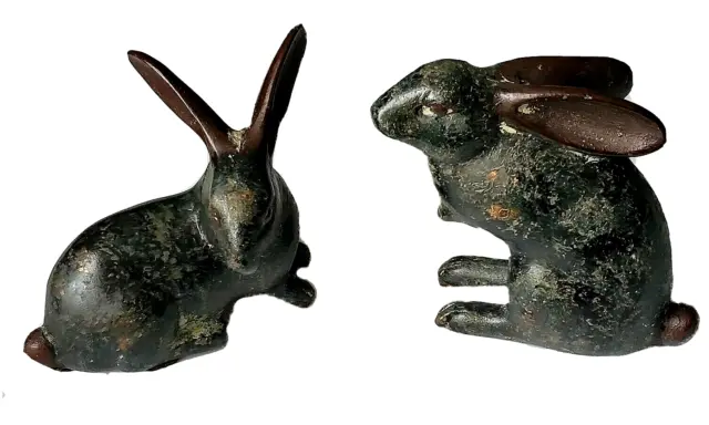 Wildwood Accents Solid Bronze Bunny Rabbits Figurines #93981 Decorative Green