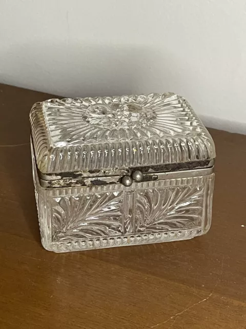 Victorian Style Pressed Glass Sugar Bowl Sugar Box Casket Metal Clasps