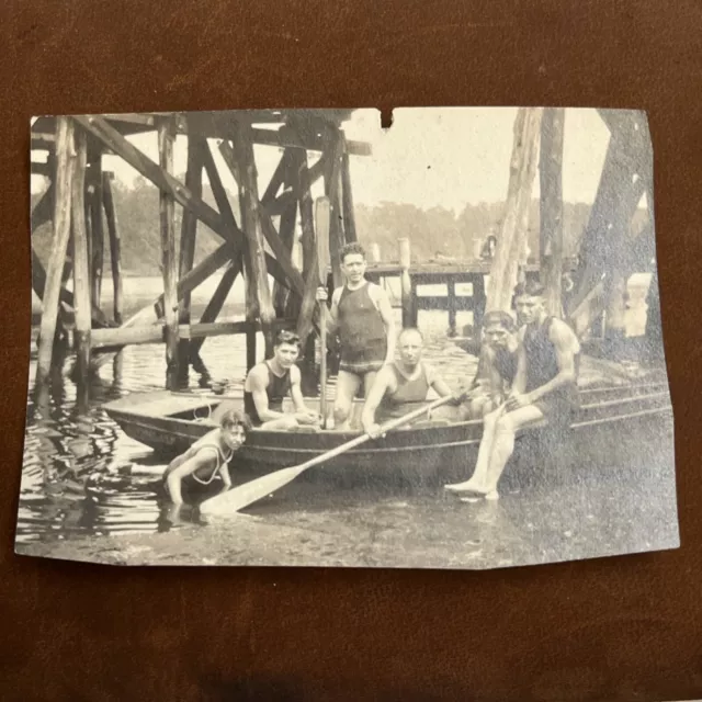 Antique 1920s Handsome Men Rowers Bathing Suit Gay Interest Physique Photo